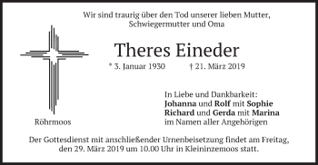Todesanzeige von Theres Eineder von merkurtz