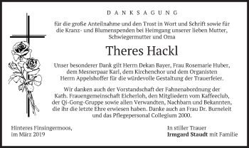 Todesanzeige von Theres Hackl von merkurtz