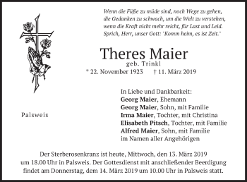 Todesanzeige von Theres Maier von merkurtz