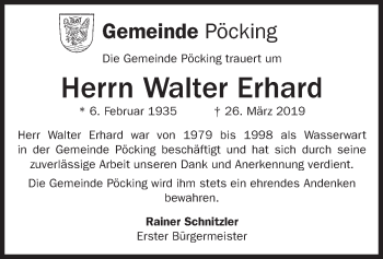 Todesanzeige von Walter Erhard von merkurtz
