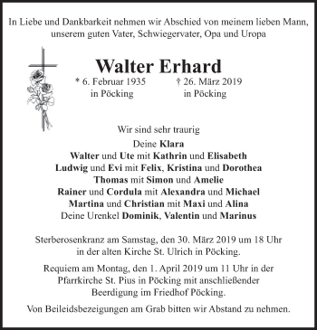 Todesanzeige von Walter Erhard von merkurtz