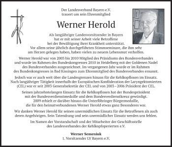 Todesanzeige von Werner Herold von merkurtz