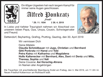 Todesanzeige von Alfred Ponkratz von merkurtz