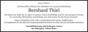 Todesanzeige von Bernhard Thiel von merkurtz