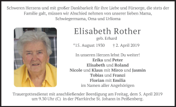 Todesanzeige von Elisabeth Rother von merkurtz