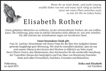Todesanzeige von Elisabeth Rother von merkurtz