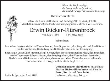 Todesanzeige von Erwin Bücker-Flürenbrock von merkurtz