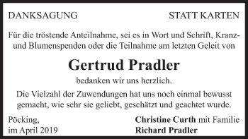 Todesanzeige von Gertrud Pradler von merkurtz