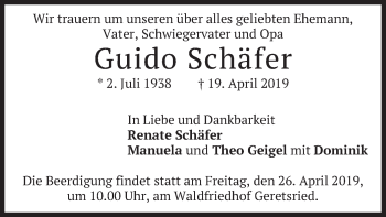 Todesanzeige von Guido Schäfer von merkurtz