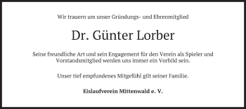 Todesanzeige von Günter Lorber von merkurtz