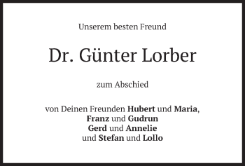 Todesanzeige von Günter Lorber von merkurtz