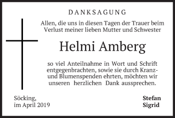Todesanzeige von Helmi Amberg von merkurtz