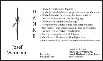 Todesanzeige von Josef Wärmann von merkurtz