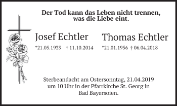 Todesanzeige von Josef und Thomas Echtler von merkurtz