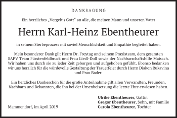 Todesanzeige von Karl-Heinz Ebentheurer von merkurtz
