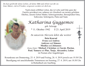 Todesanzeige von Katharina Guggemos von merkurtz