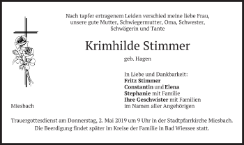 Todesanzeige von Krimhilde Stimmer von merkurtz