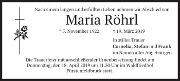 Todesanzeige von Maria Röhrl von merkurtz