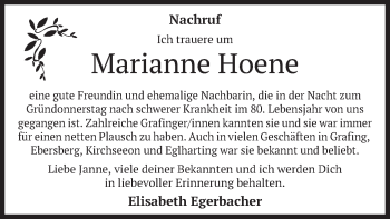 Todesanzeige von Marianne Hoene von merkurtz