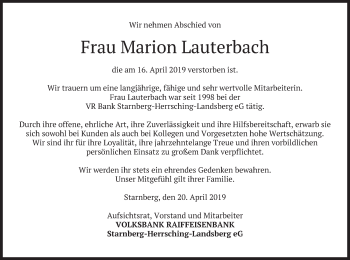 Todesanzeige von Marion Lauterbach von merkurtz