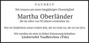 Todesanzeige von Martha Oberländer von merkurtz