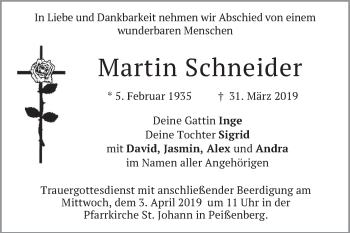 Todesanzeige von Martin Schneider von merkurtz