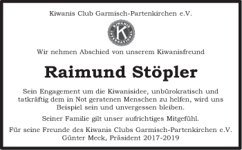 Todesanzeige von Raimund Stöpler von merkurtz