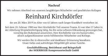 Todesanzeige von Reinhard Kirchdörfer von merkurtz