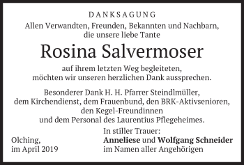 Todesanzeige von Rosina Salvermoser von merkurtz