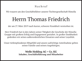 Todesanzeige von Thomas Friedrich von merkurtz
