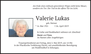 Todesanzeige von Valerie Lukas von merkurtz