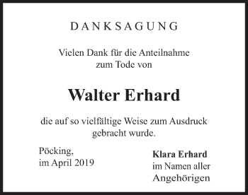 Todesanzeige von Walter Erhard von merkurtz