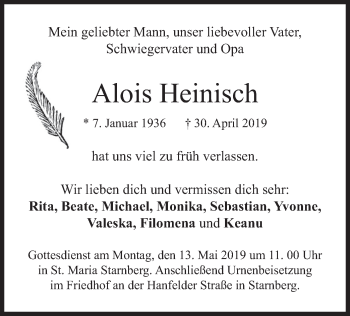 Todesanzeige von Alois Heinisch von merkurtz