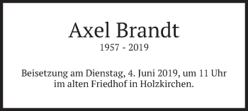 Todesanzeige von Axel Brandt von merkurtz