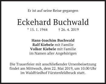 Todesanzeige von Eckehard Buchwald von merkurtz