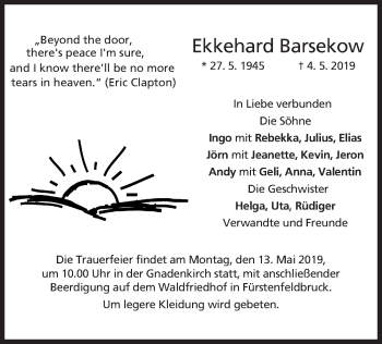 Todesanzeige von Ekkehard Barsekow von merkurtz