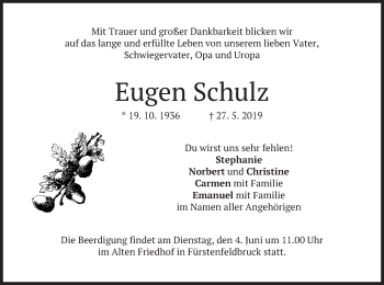 Todesanzeige von Eugen Schulz von merkurtz