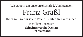 Todesanzeige von Franz Graßl von merkurtz