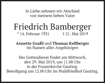 Todesanzeige von Friedrich Bamberger von merkurtz