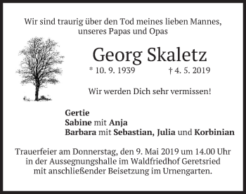 Todesanzeige von Georg Skaletz von merkurtz
