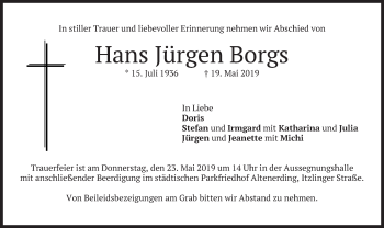 Todesanzeige von Hans Jürgen Borgs von merkurtz