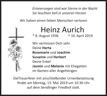 Todesanzeige von Heinz Aurich von merkurtz