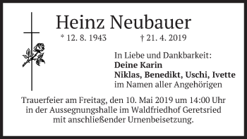 Todesanzeige von Heinz Neubauer von merkurtz