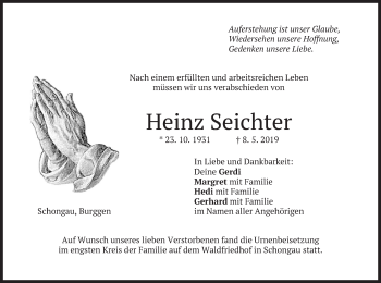 Todesanzeige von Heinz Seichter von merkurtz