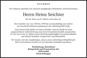 Todesanzeige von Heinz Seichter von merkurtz