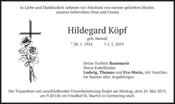 Todesanzeige von Hildegard Köpf von merkurtz