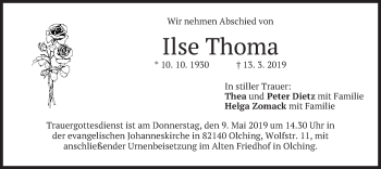 Todesanzeige von Ilse Thoma von merkurtz