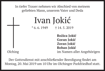 Todesanzeige von Ivan Jokic von merkurtz
