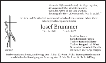 Todesanzeige von Josef Brummer von merkurtz