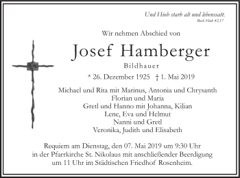 Todesanzeige von Josef Hamberger von merkurtz